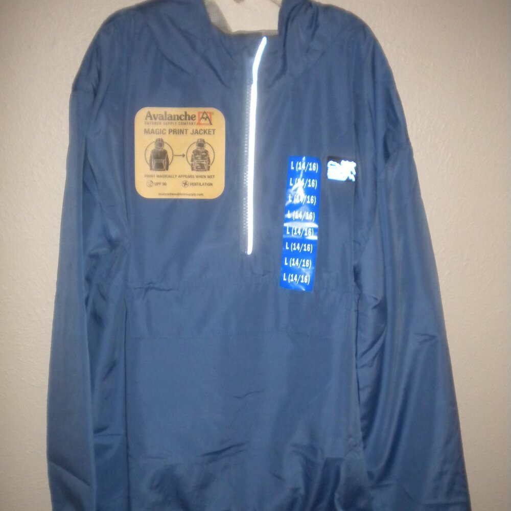 Avalanche Boys Large 14/16 Blue Packable Jacket NWT Changes Pattern when wet - Picture 2 of 5